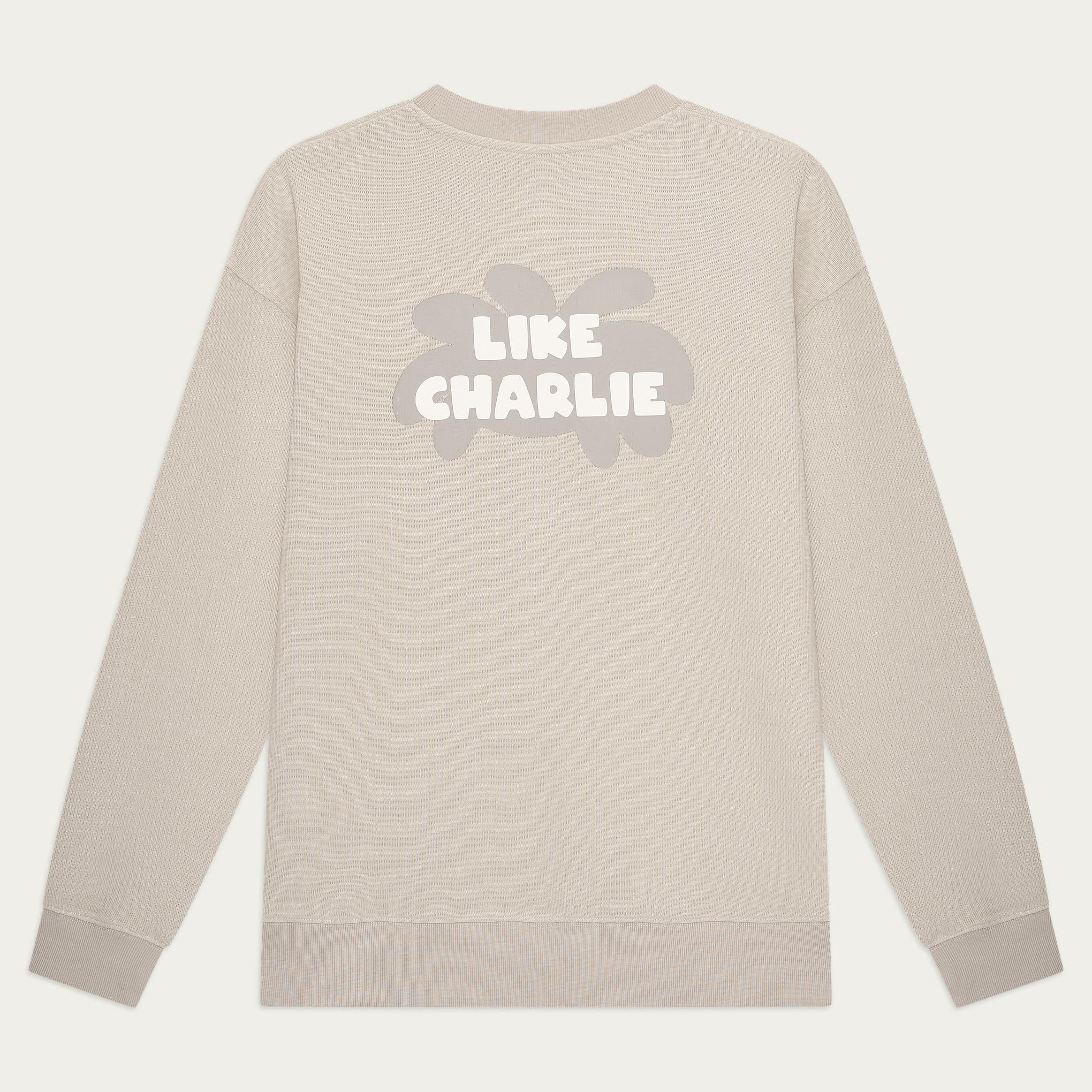 Branded Sweater Khaki, achterkant, plat gefotografeerd