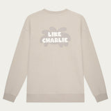 Branded Sweater Khaki, achterkant, plat gefotografeerd