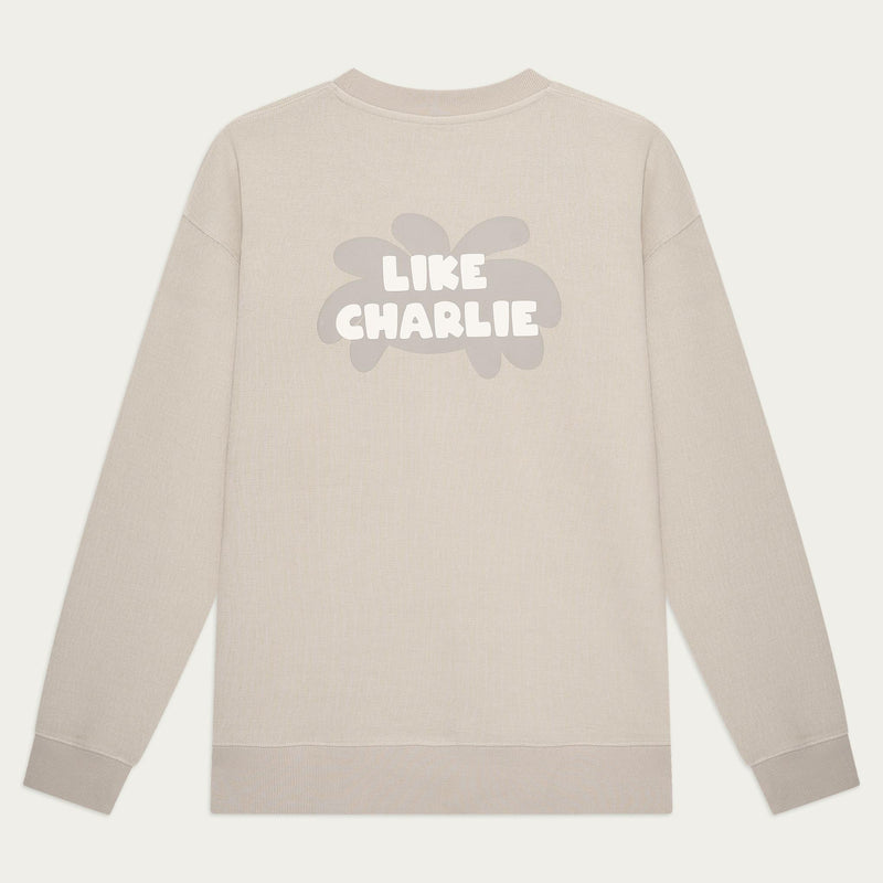 Branded Sweater Khaki, achterkant, plat gefotografeerd