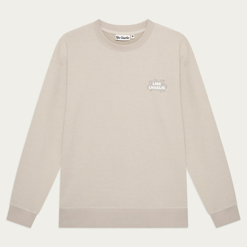 Branded Sweater Khaki, voorkant, plat gefotografeerd