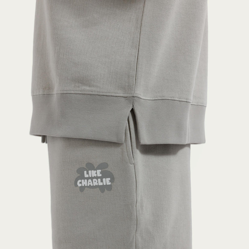 Detail van het Like Charlie-borduursel op de Branded Sweater Khaki